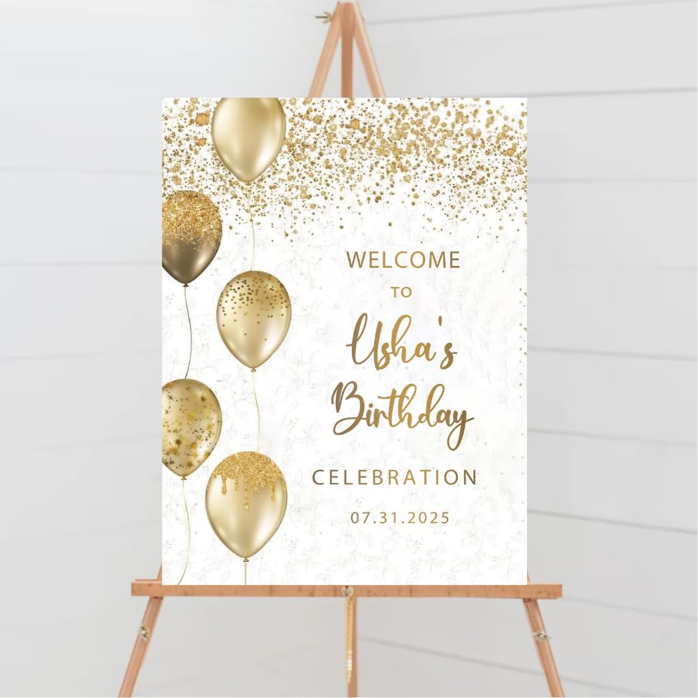 Personalized Birthday Party Welcome Sign, 60Th Birthday Party Sign, 50Th Birthday Celebration Sign, 70Th Birthday Celebration Sign, White And Yellow Birthday Sign, Birthday Welcome Party Sign
