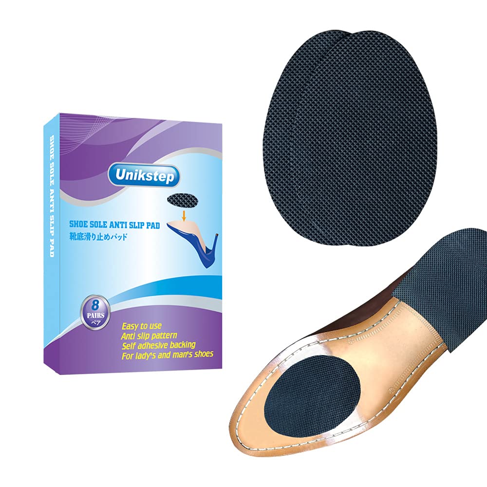 Unikstep 8 Pairs (16 Pieces) Shoe Sole Anti Slip Pads, Non Skid Self Adhesive Rubber Grips, Shoe Bottom and Heel Protectors (Black)