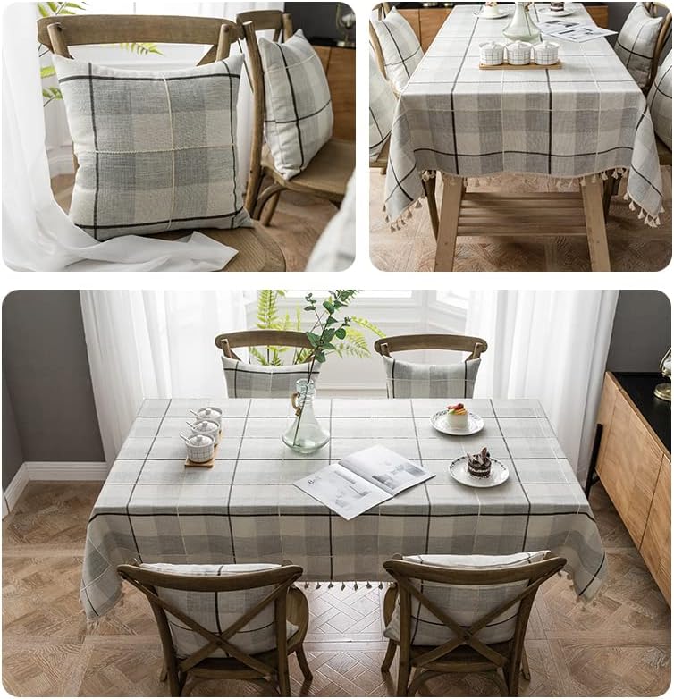 Miniatura 2 de Neelvin Mantel rectangular rústico grueso de arpillera de algodón y lino, impermeable, sin arrugas, para cocina, comedor, 55 x 87 pulgadas, 6-8