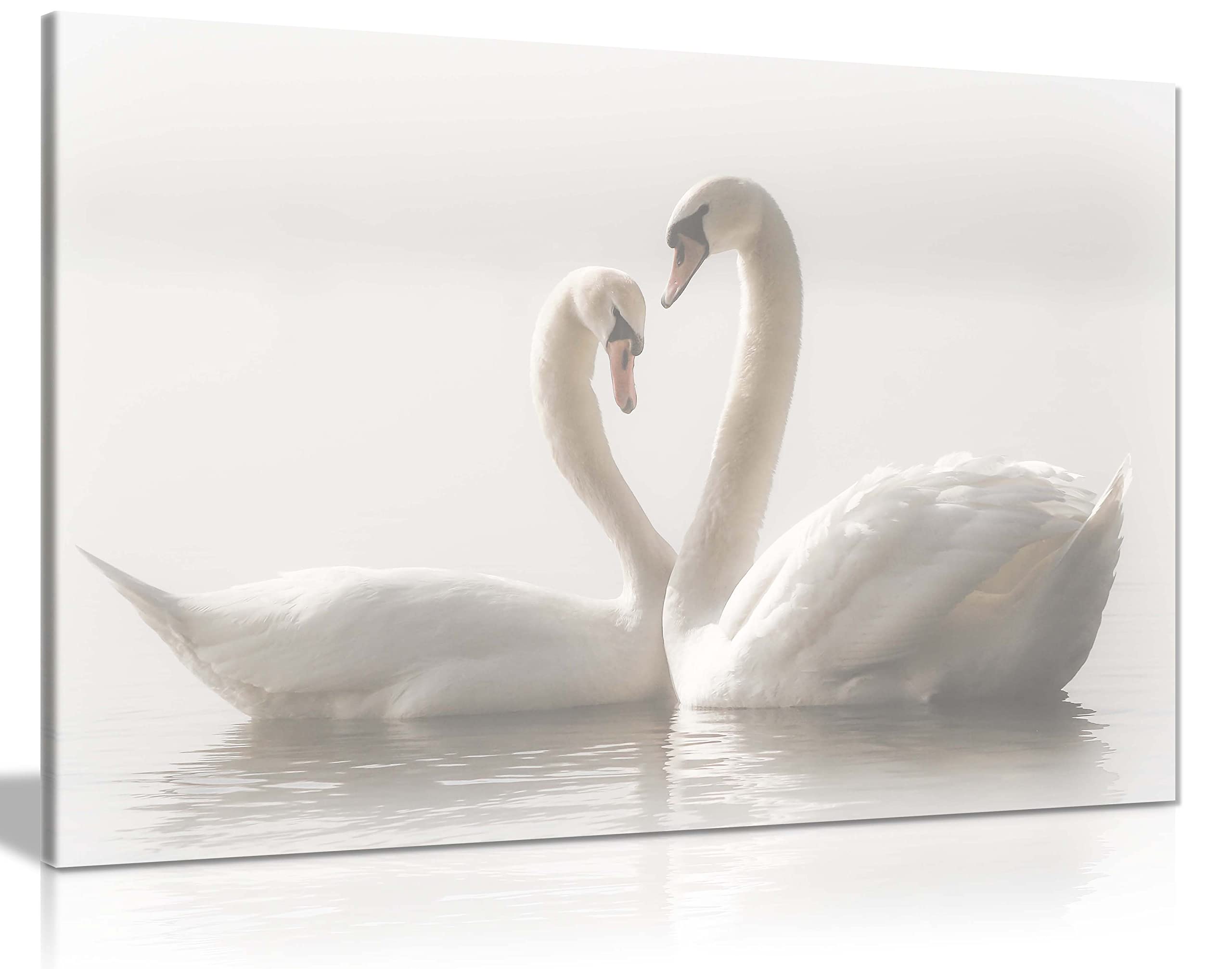 Panther Print Fine Art Prints White Swans Couples Artistic Framed Canvas Print, Pictures for Home Walls, Bedroom, Living Room & Bathroom Decor 31x20cm (12x8in)