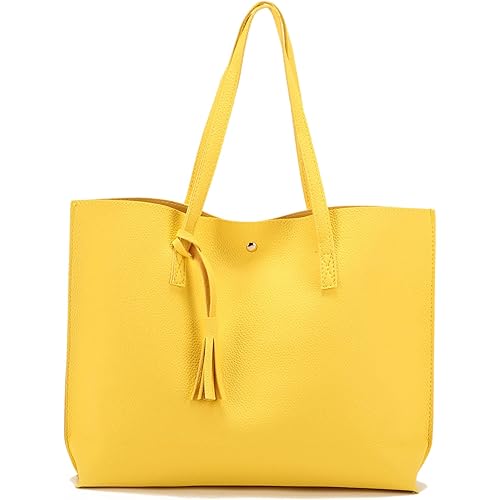 Women Tote Bags Top Handle Satchel Handbags PU Faux Leather Tote Bag with Tassel Shoulder Purse