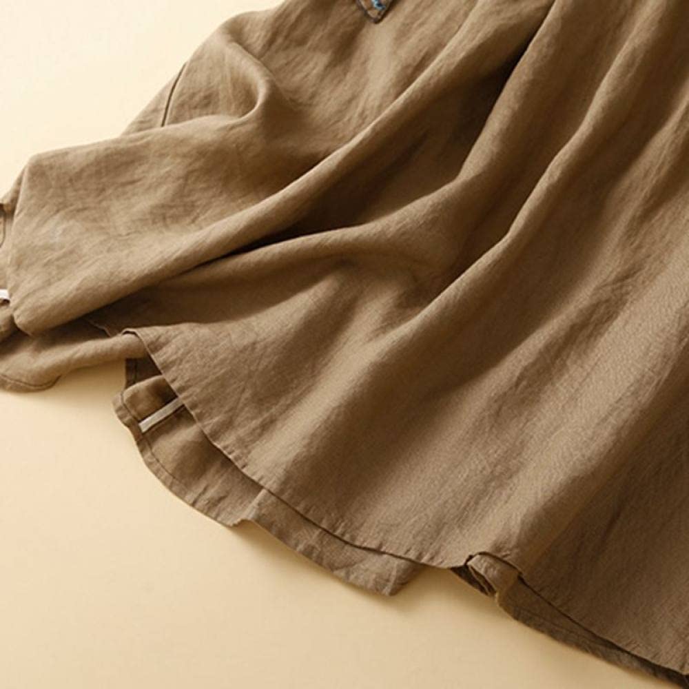 Gonne da Donna,Gonna Lunga da Donna Gonna A Pieghe in Lino retrò Elastica A Vita Alta Cachi con Tasche Gonne Lunghe Casual con Volant Increspato A-Line per Ragazze Signore,M