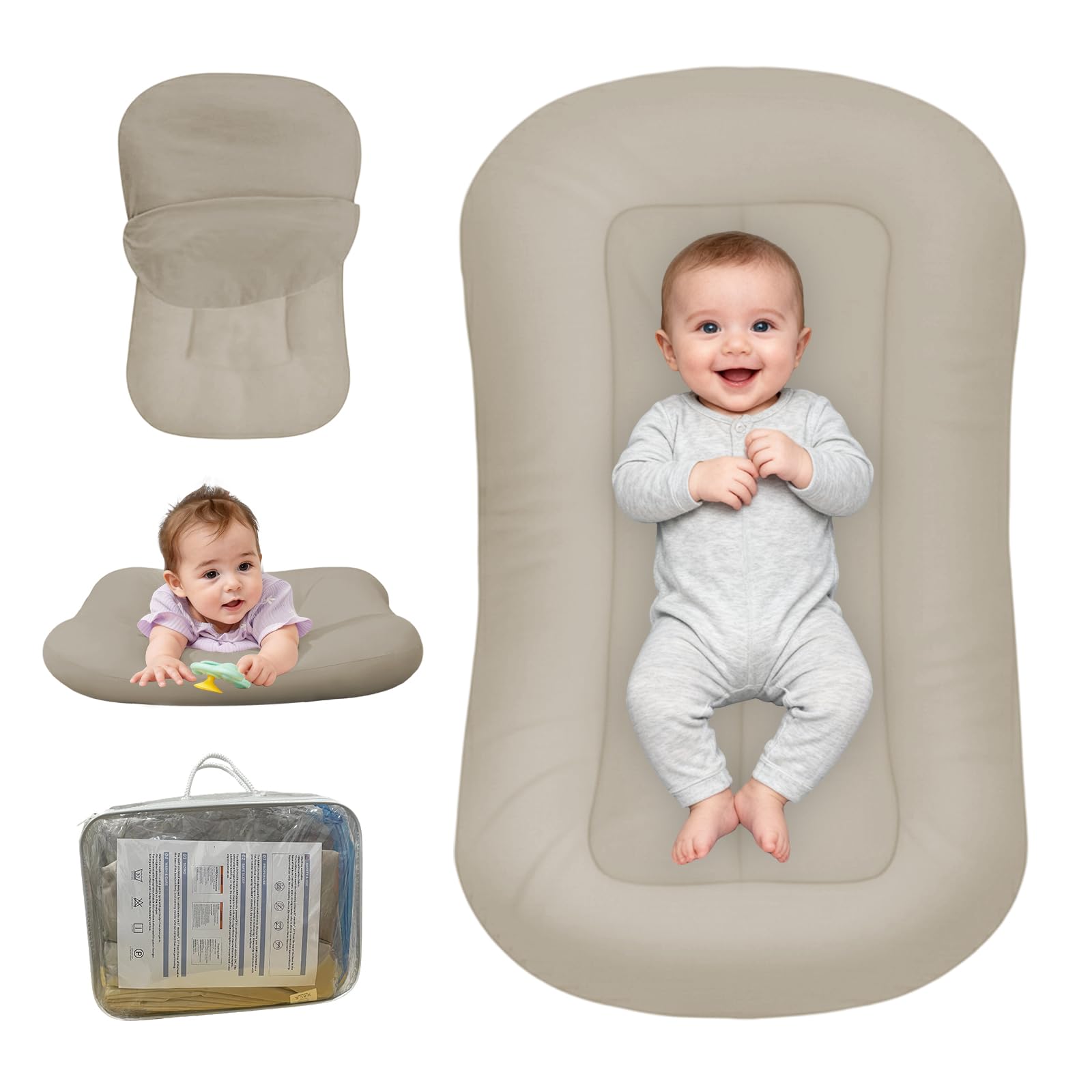 Baby Lounger for Newborn, Bionic Design Baby Lounger, Soft Organic Cotton Breathable Lounger for Infants 0-24 Months (Cream G