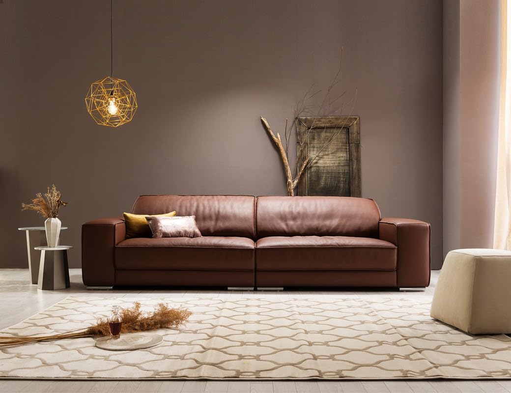 Fabrique Iris 3 Seater Sturdy Look Leatherette Brown Sofa Set | Stylish Home Office and Living Room Furniture | Lightweight Design with Durable Stainless Steel Legs-image-11
