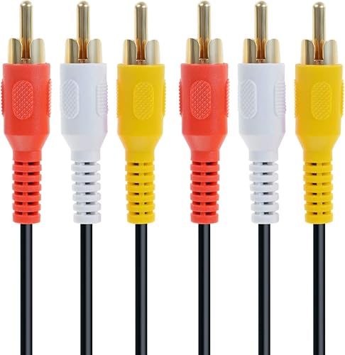 Miniatura 4 de Cable compuesto de audio y video 3RCA chapado en oro, conectores de DVDVCRSAT, amarilloblancorojo, 3 machos a 3 machos (10 pies)