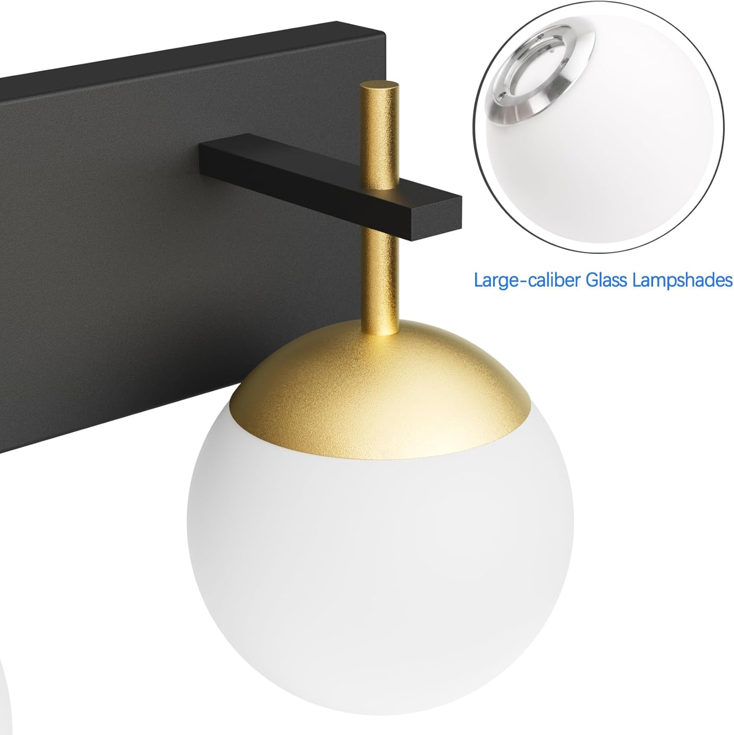 Ralbay Mid Century Modern 3-Light Milky Glass Globe Vanity Lights - Black and Gold Bathroom Wall Lighting