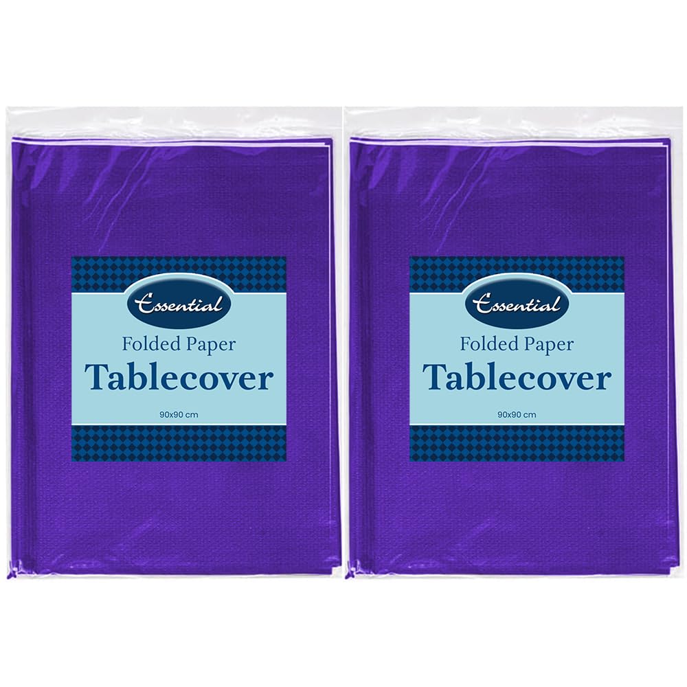 Venuscello 4 x Purple Paper Table Cover Cloths, 90cm x 90cm Square, Disposable, Folded, for Birthday Party