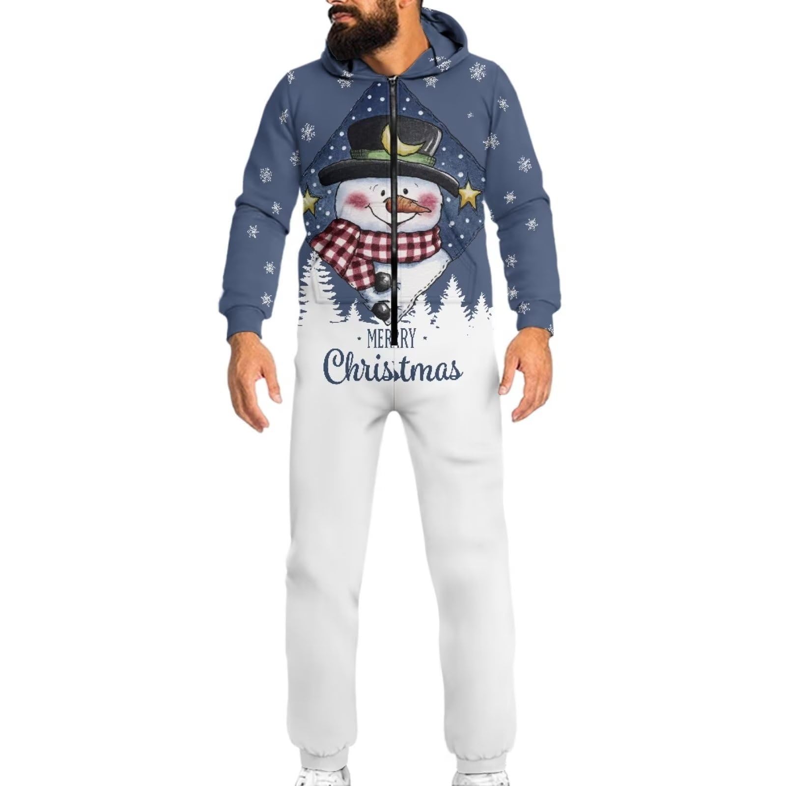 Showudesigns Pigiama intero per donne e uomini, tutina a maniche lunghe con cappuccio