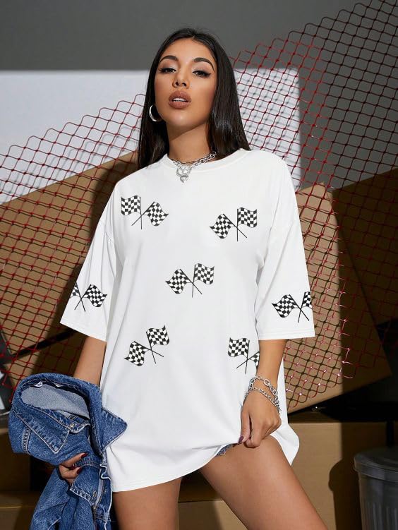 Oversized Racing Shirt Women Start Your Engines Shirts Race Day Checkered Flag Tee Casual Unisex Short Sleeve Tops4