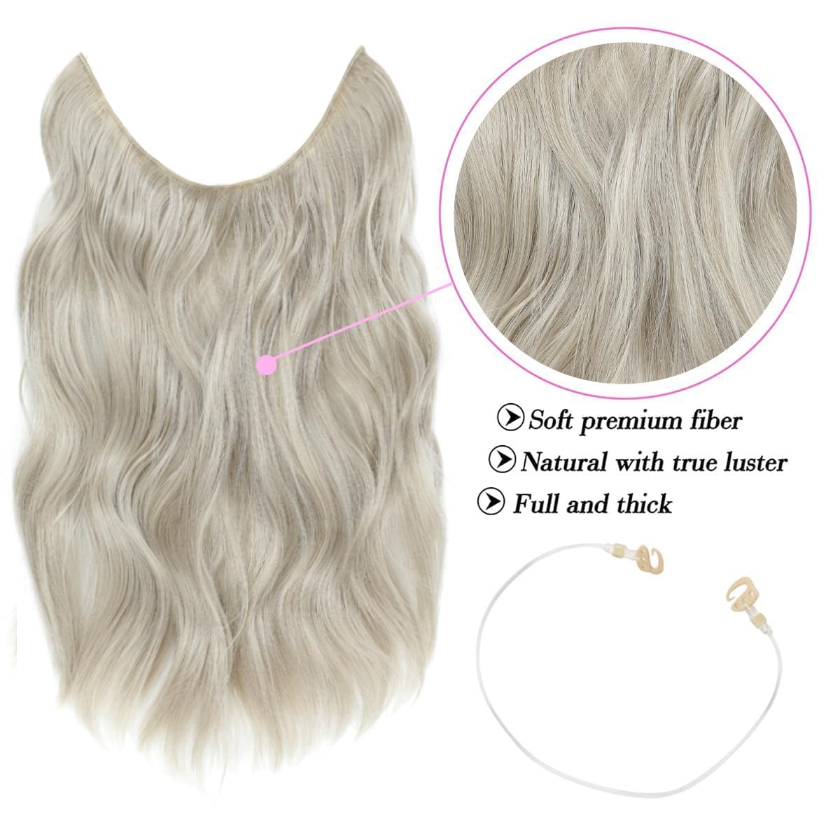 Invisible Wire Hair Extensions One Piece Wavy hair Extension Synthetic HairPieces for Women 12 Inch Ash Platinum Blonde hairExtensions for Daily Wear Party - Image 3
