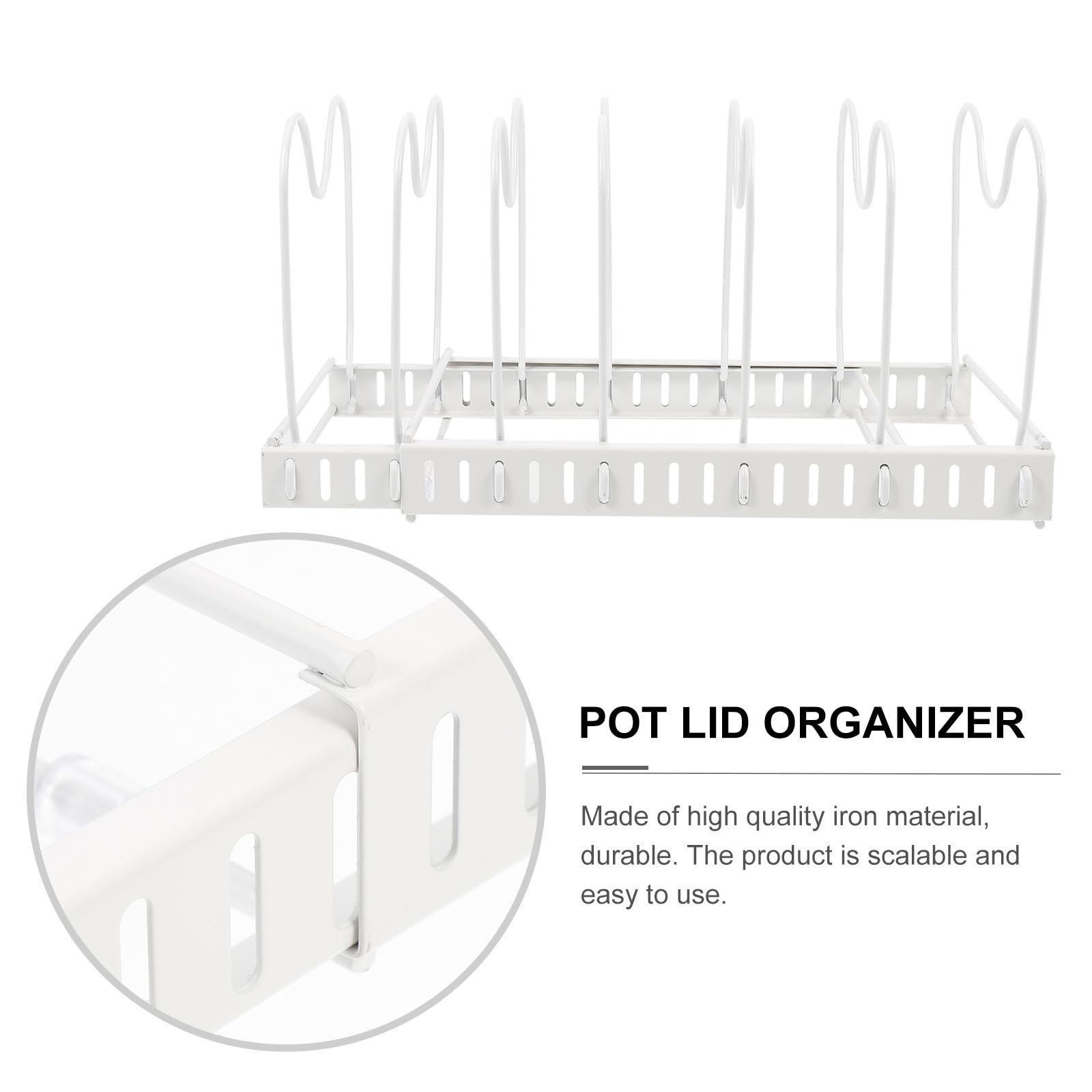 Soporte para Tapa de Olla de Hierro Blanco Extensible de Mesa | Organizador de Cocina, Superficie Curvada Estable E, Diseño Sencillo y Creativo