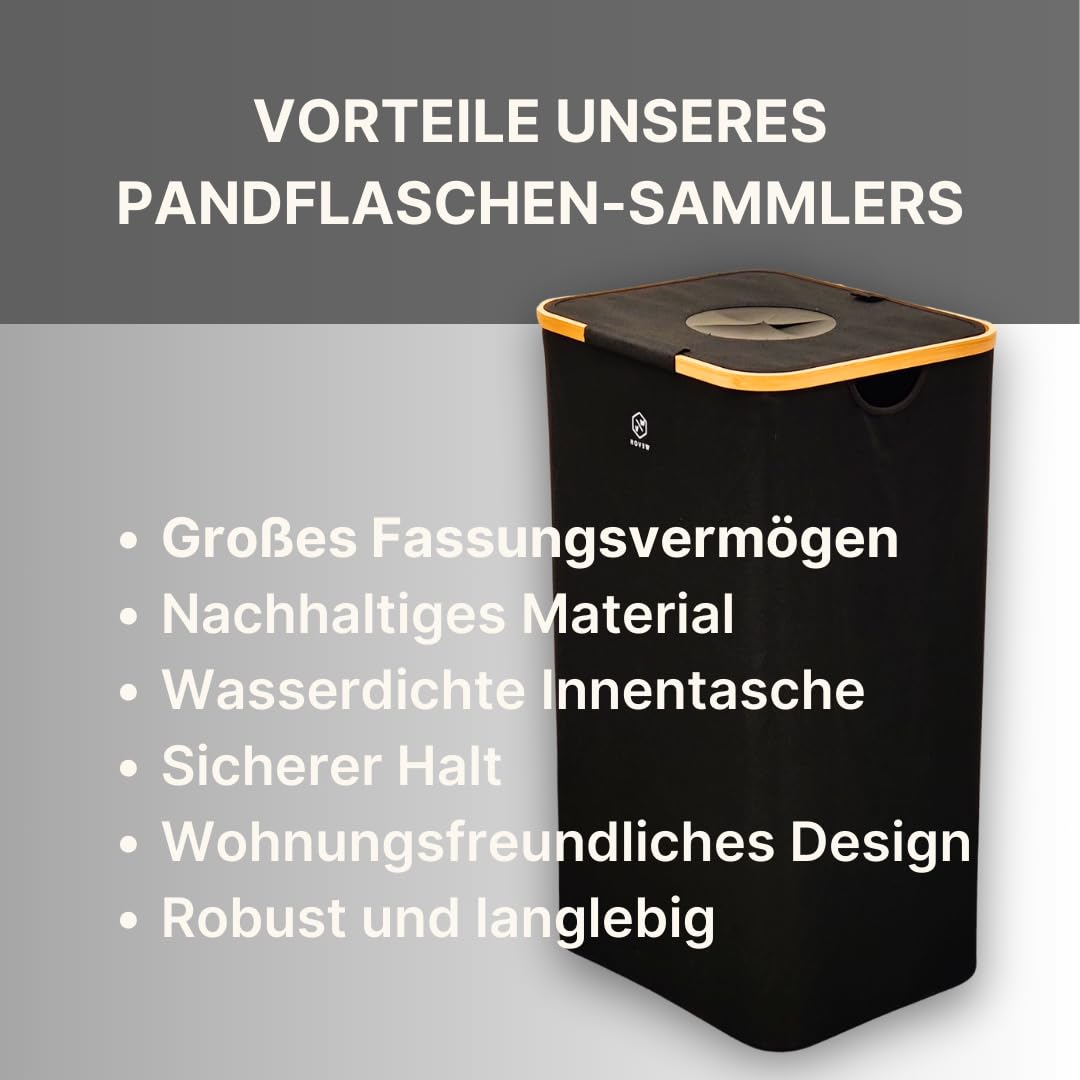 Pfandflaschen Sammelbehälter mit waschbarer Innentasche – Recycling-Behälter für PET-Flaschen und Dosen – Leicht aufzubauen, platzsparend – Perfekt für Mülltrennung in Küche oder Büro, XXL (Schwarz)