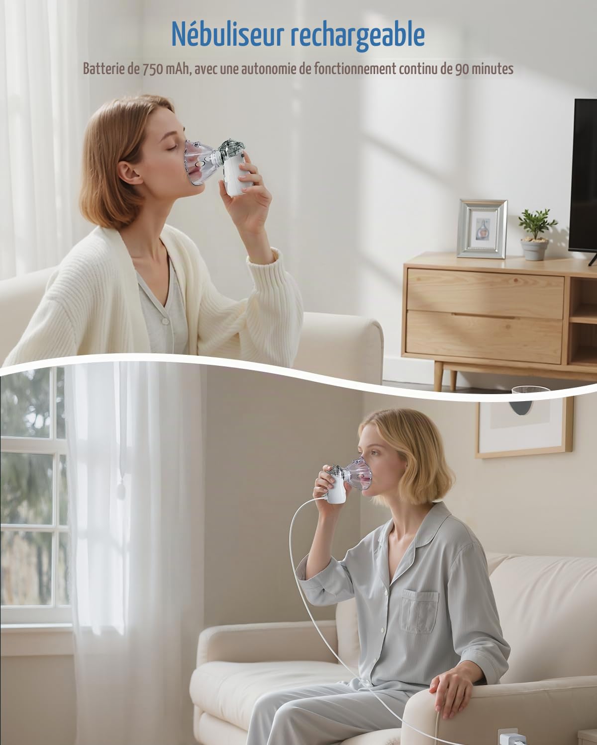 Nébulisateur Portable Inhalateur Électrique pour Enfants et Adultes, Silencieux, Rechargeable, Technologie de Nébulisation à Maille, Aérosol Nébuliseur pour Rhume, Asthme, Bronchite, Sinusite