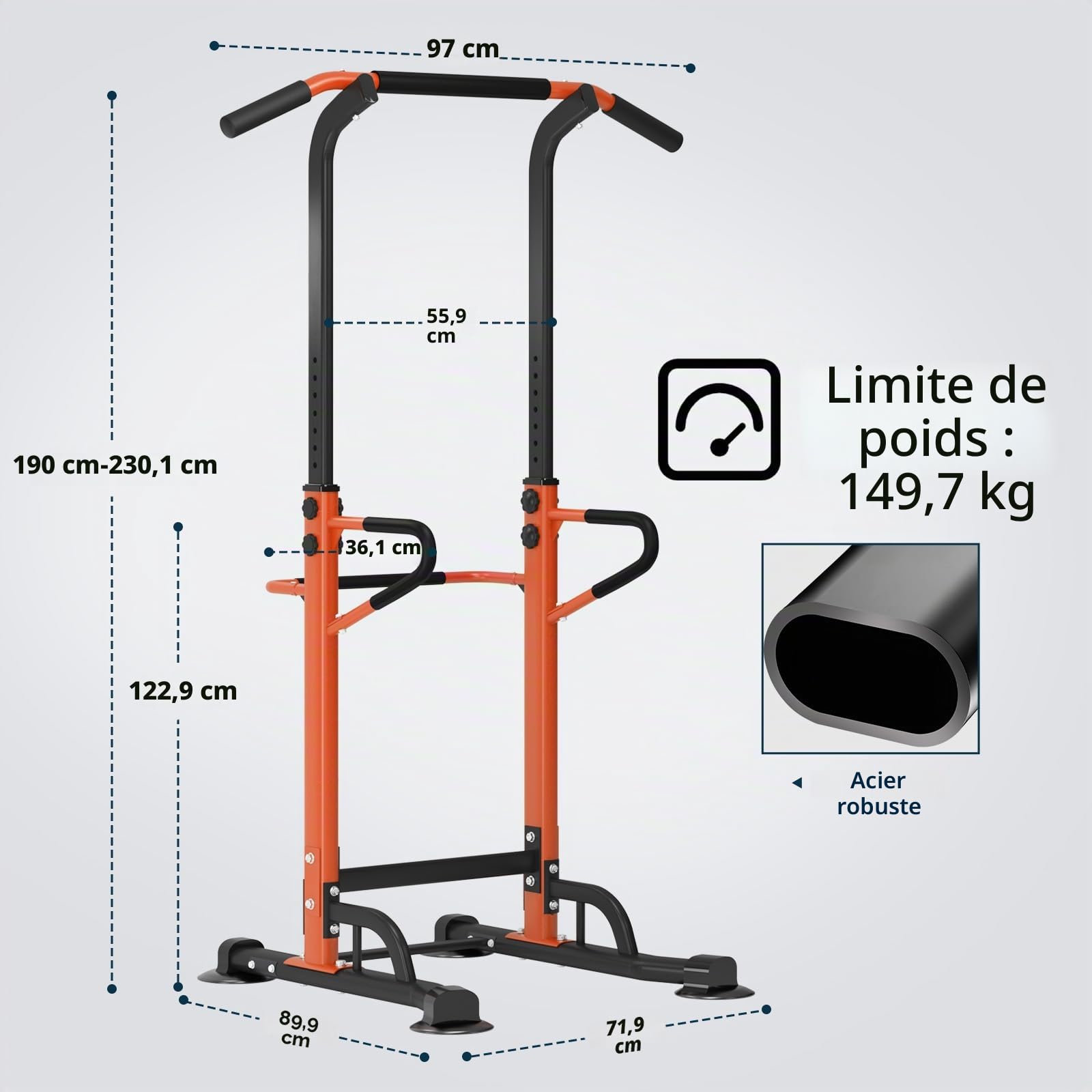 SogesPower Power Tower Station de traction et de dips réglable en hauteur pour entraînement de musculation à domicile