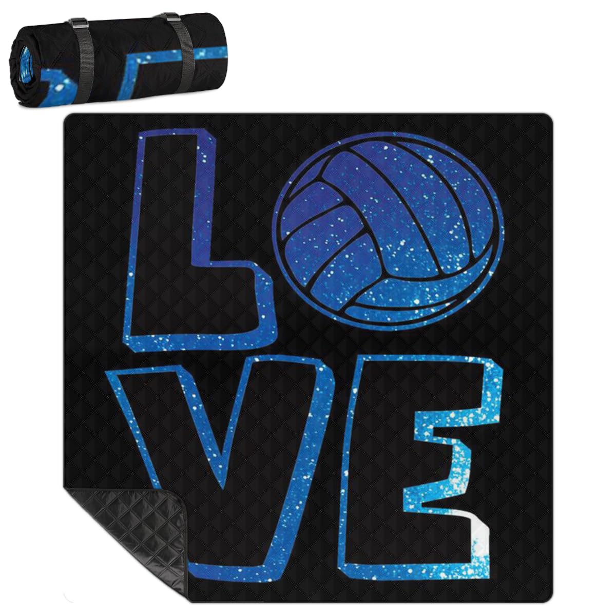 Shimoshe Extra Large Picnic Blankets 79”x 79”, Galaxy Love Volleyball Waterproof Foldable Picnic Mat with Straps Portable Beach Blanket for Camping Park Grass Beach Indoor