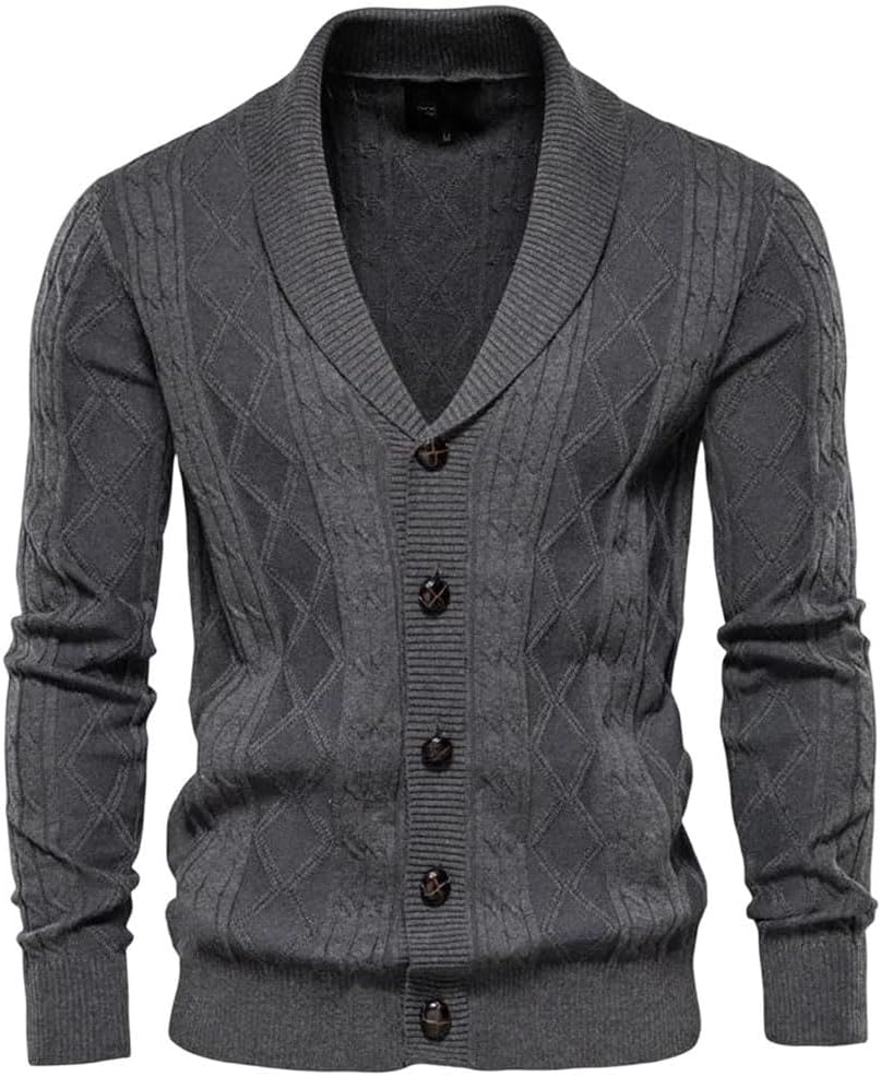 Mens Cotton Argyle Cardigan Casual Single Breasted Business Sweater Winter Fashion Outerwear