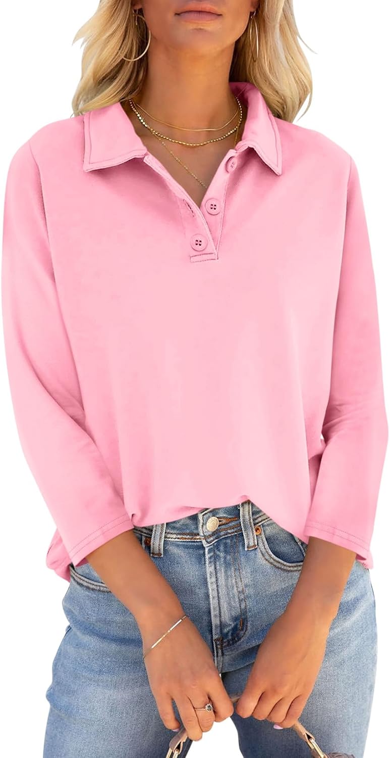 PGANDS Women’s 3/4 Sleeve T Shirts Summer V Neck Button Down Polo Shirts Collared Casual Loose Fit Tops PGANDS Women’s 3/4 Sleeve T Shirts Summer V Neck Button Down Polo Shirts Collared Casual Loose Fit Tops