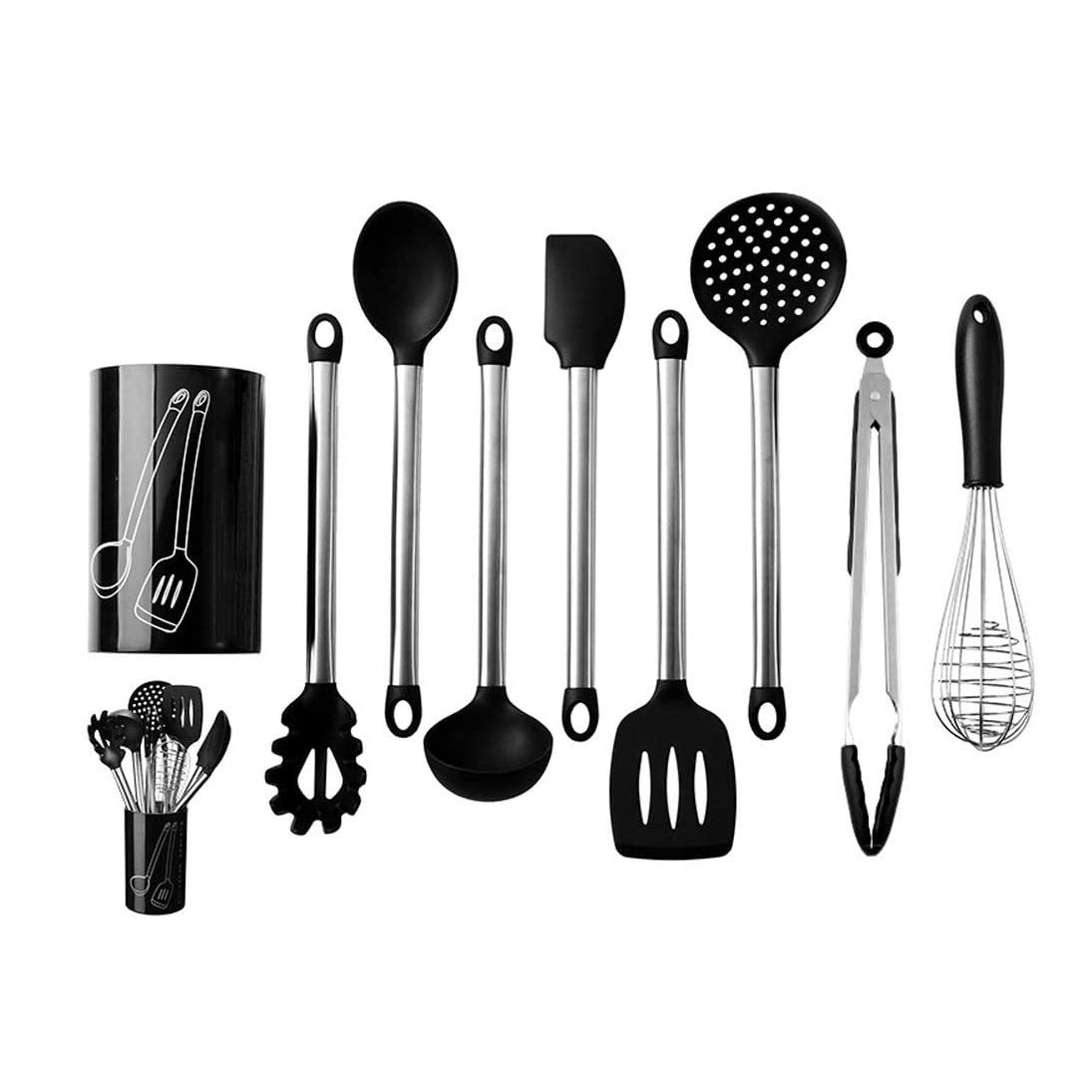 Utensilios de Cocina con Mango de Silicona 9 en 1, Utensilios de Gel de sílice, Utensilios de Cocina, sartén Antiadherente, Pala, Cuchara, espátula, Juego de Herramientas de Cocina