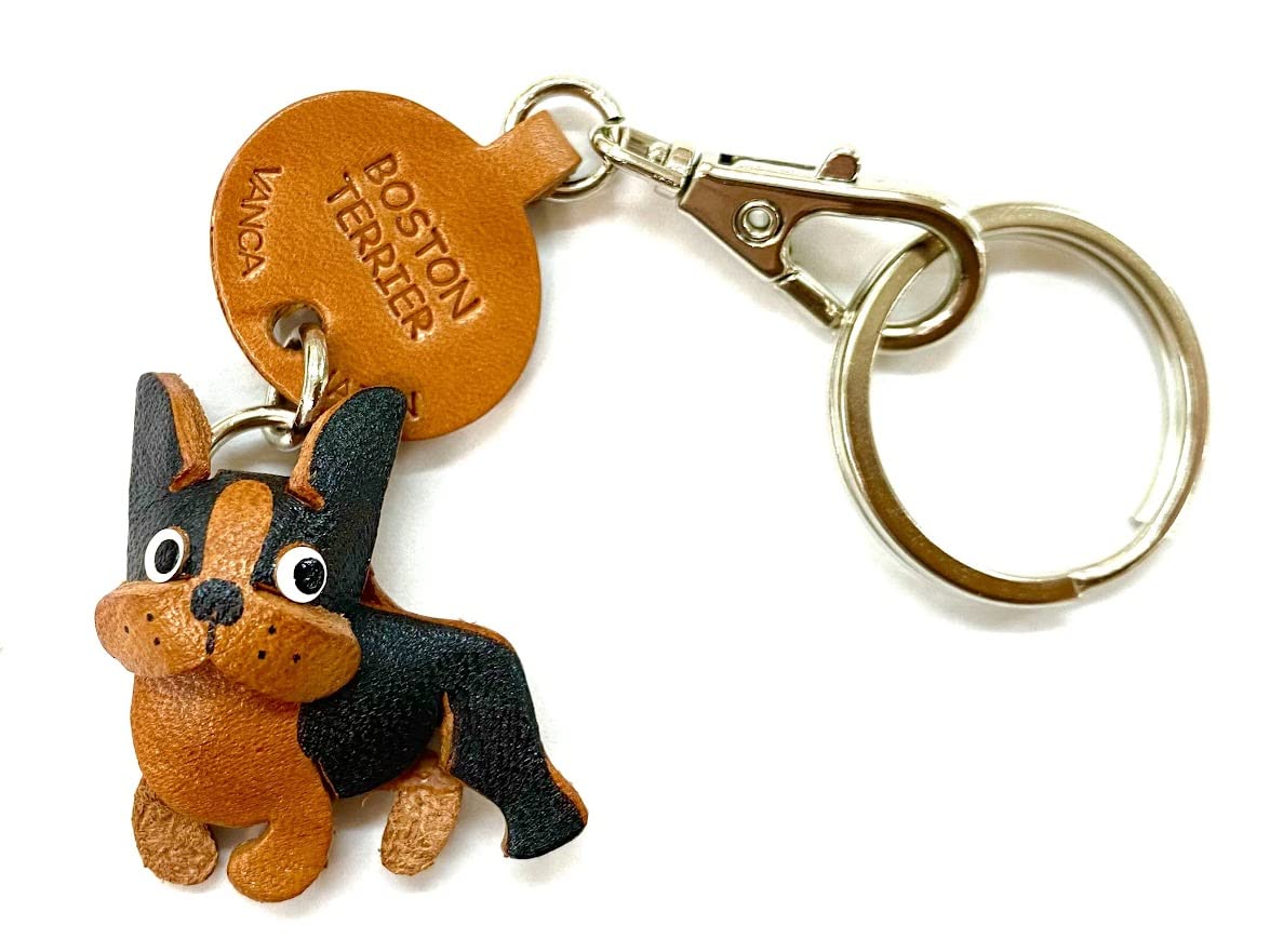 Amazon.co.jp: 本革製 犬キーホルダー ボストンテリア VANCA CRAFT