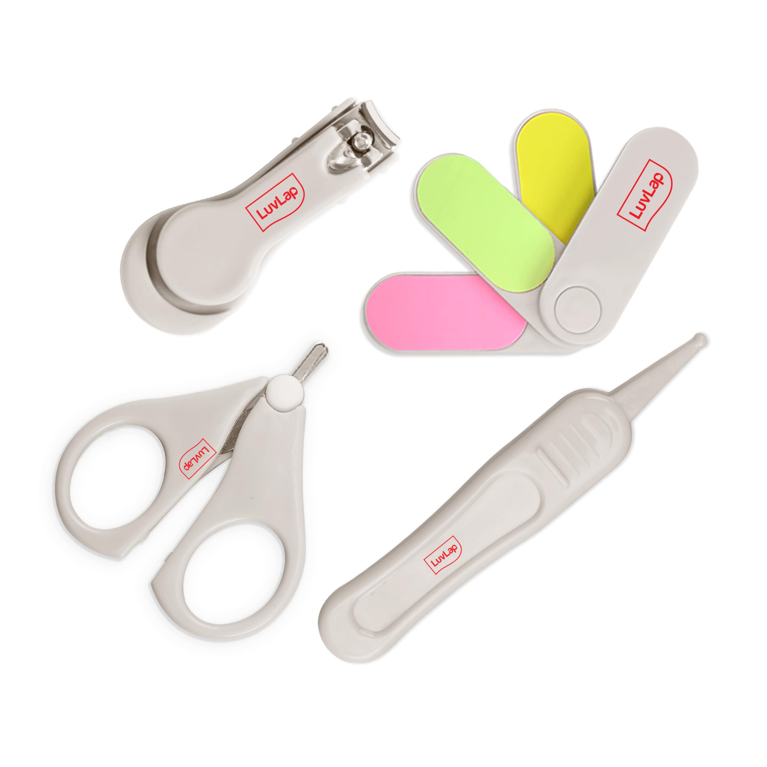 LuvLap Baby 4in1 Nail Grooming Set, Scissor, Clipper, Tweezer & Filer, Baby Grooming Kit, Baby Nail Scissor, Grooming Kit for New Born Baby, Baby Nail Cutter, New Born Grooming Kit, 4pcs, White, 0m+
