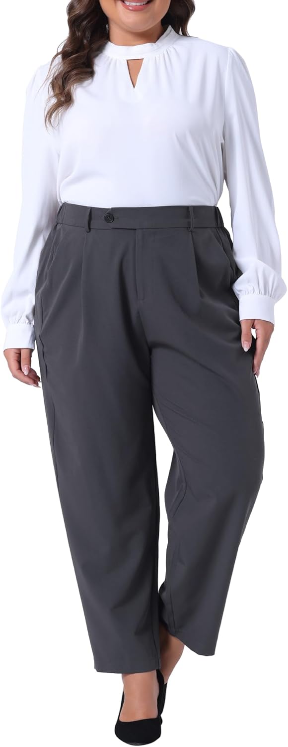 Agnes Orinda Plus Size Pants for Women Elastic High Waisted Long Straight Business Casual Work Pants Trousers with Pockets - Image 3