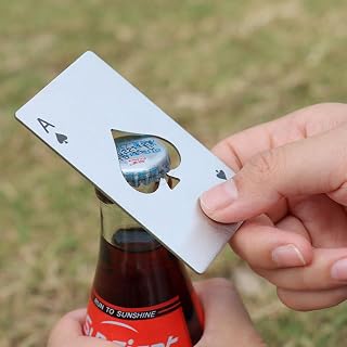 2 Pack Beer Bottle Opener Poker Creative Wallet Pocket Restaurant Bar Beer Ace of Spades Opener Multifunction Stainless Steel Family Day BBQ Wedding Birthday Party Kits (Black & Silver)