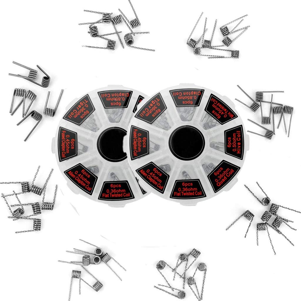 Kit de 96 bobines pré-compilées Fil de résistance pré-compilé 8 en 1 à auto-enroulement avec 0.3Ω / 0.35Ω / 0.45Ω / 0.5Ω / 0.8Ω pour RDA, RBA, RDTA, Bobine de Clapton fondue, Torsadée, Ruche, Quad,