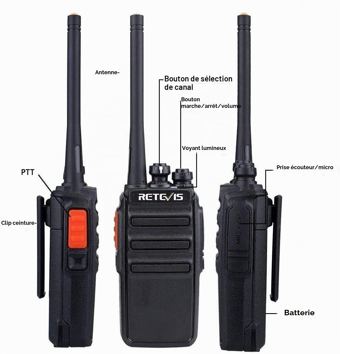 Retevis RT24 Talkie Walkie, Rechargeable Talkies-Walkies avec Chargeur à Six Voie, PMR446 sans Licence 16 Canaux CTCSS/DCS, Talkie Walkie Professionnel pour Sécurité, Chantiers, L'école(6 pcs)