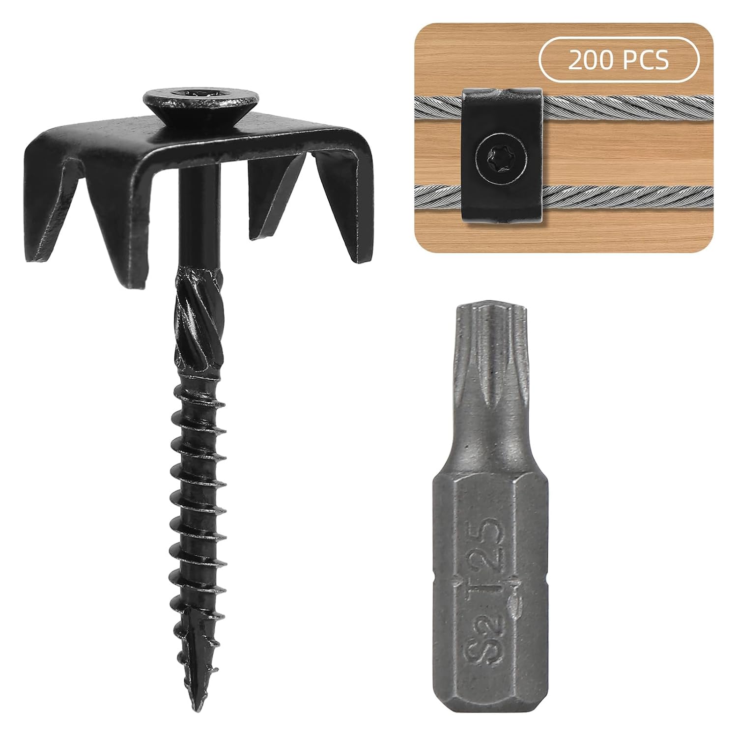 Fence Staples for Wire Fencing, 304 Steel Fence Nails for Mesh and Woven Fencing, Fence Nail Netting Staples Fasteners, 2" Black 200 Pcs