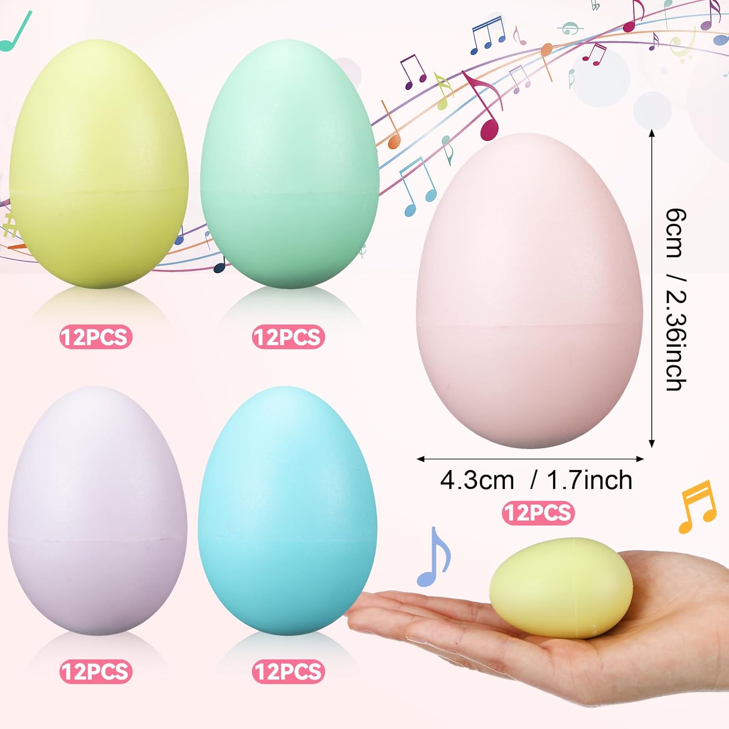 Simgoing 60 Pcs Pastel Easter Eggs Shakers Plastic Colorful Percussion Musical Maracas Decorative Shaker Eggs Gifts for Easter Basket Fillers, Musical Rhythm Instruments, Room Learning DIY Painting