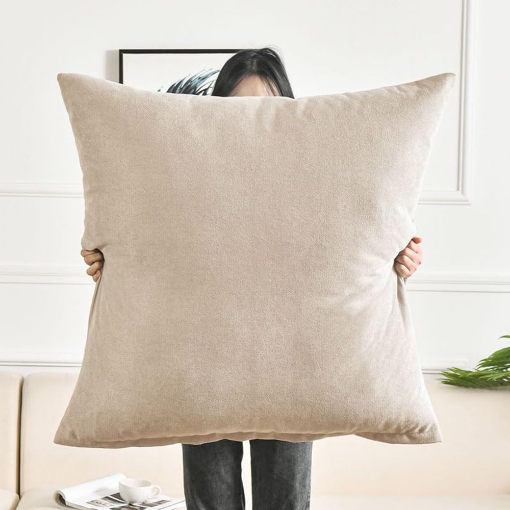 Swj-Swjssb Beige Decorative Pillow Covers Cushion Covers 50X50, 60 X 60,70X70,80X80 Cm Super King Size Square Extra Large Pillow Protectors With Invisible Zipper Pillowcases For Bed Sofa Couch ( Color : Size :
