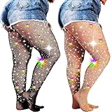 Buauty 2 pcs Sparkly Fishnet Stockings For Women,Rhinestone Fishnets Tights, Fishnet Tights Plus size, Fish Nets Fits All