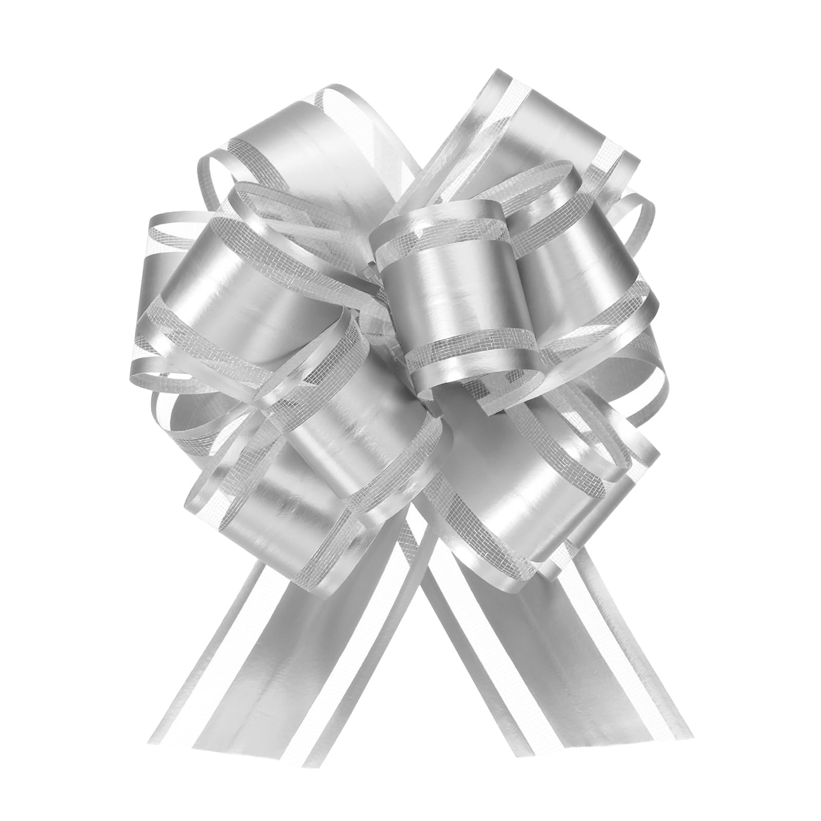 uxcell 6pcs 4 Inch Large Big Pull Bow Metallic Organza Gift Wrapping Bows Ribbon for Wedding Car Baskets Presents Christmas Bow, Silver
