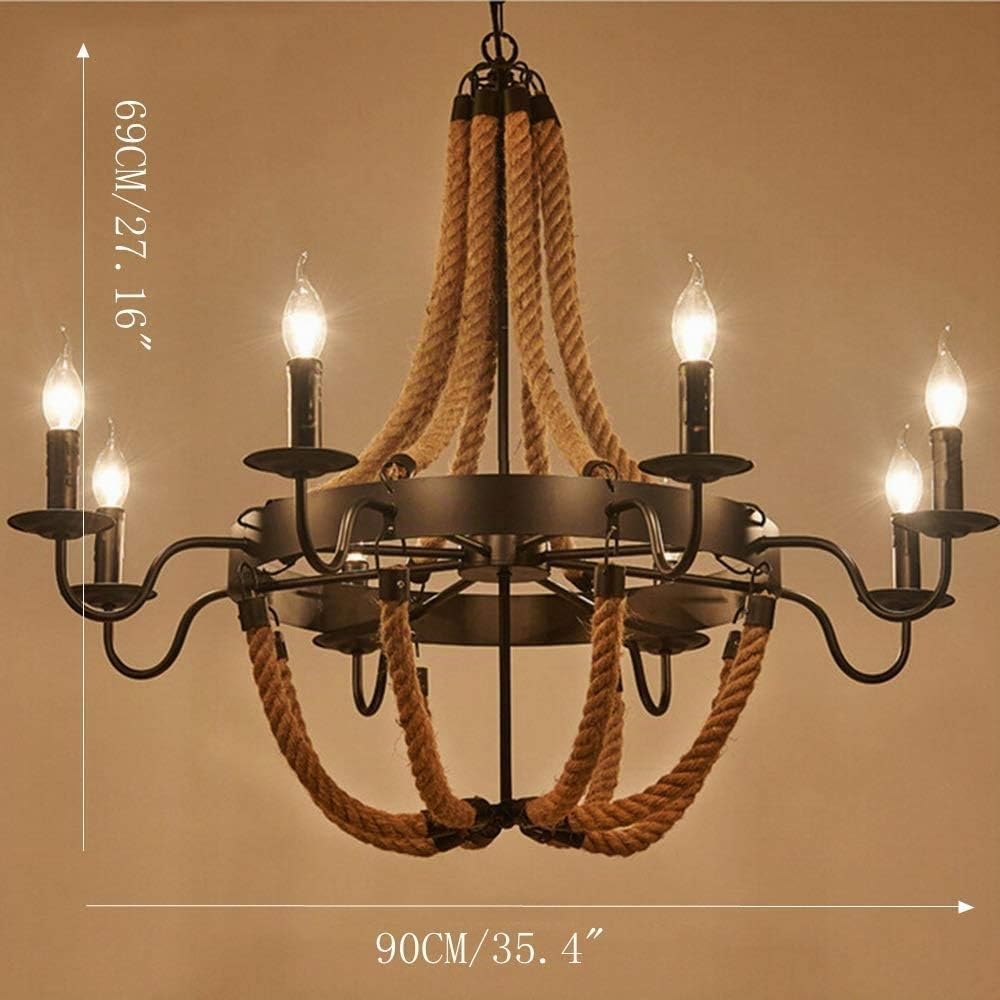Vintage-Seil Retro Hanfseil E14 Pendelleuchte Antik Hängeleuchten Loft Rustikale Industrie Pendellampe Höhenverstellbar Esstisch Kronleuchter Küche Wohnzimmer Bar Cafe Deckenleuchte Lampen,8 heads