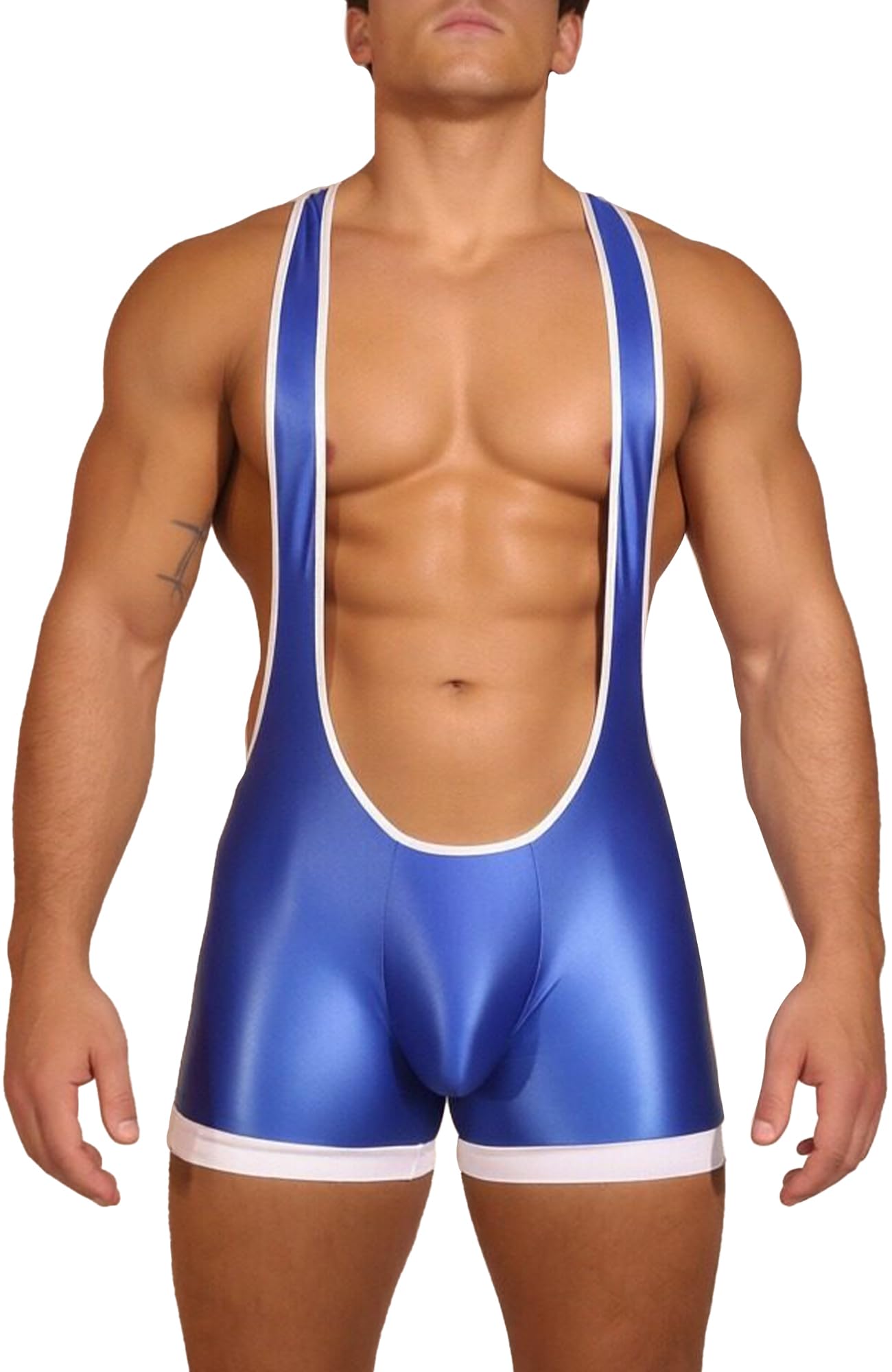 FEOYA Herren Glänzende Wrestling Singlet Ärmellose Sportunterwäsche Athletic Supporters Slim Fit Sport Unterwäsche Bodysuit Jumpsuit Männer Active Fitness Outfit