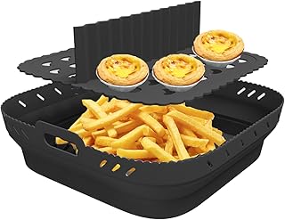 Air Fryer Liner with Divider Pad, Square Silicone Air Fryer Liner, Food Safe Non Stick Air Fryers Basket Oven Accessories, Reusable Replacement of Flammable Parchment Liner Paper