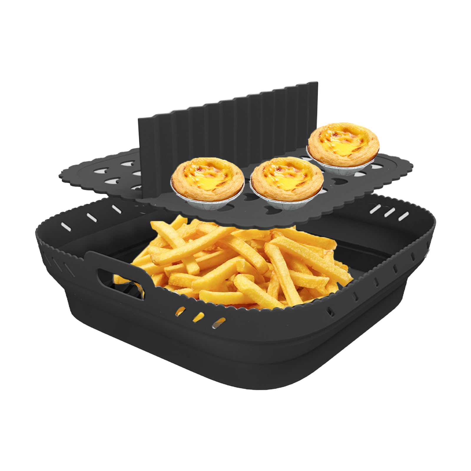 Black Air Fryer Liner With Divider Pad, Square Silicone Air Fryer Liner, Food Safe Non Stick Air Fryers Basket Oven Accessories, Reusable Replacement Of Flammable Parchment Liner Paper