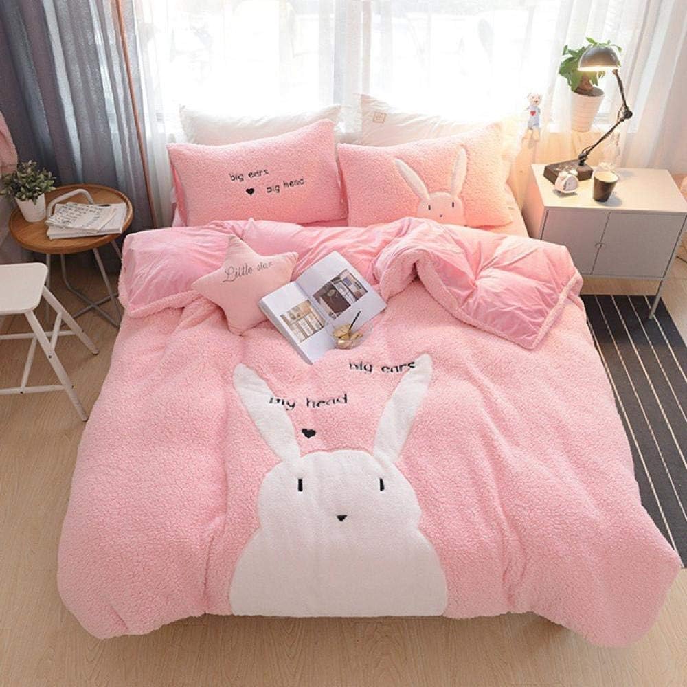 Flannel Winter Warm Bed Linen Four-Piece Flannel Set for Autumn and Winter Warmth 4 Pieces of Cartoon Embroidery Flannel Bedding-Coffee_1.8m Bed (Powder 1.2 Bed)