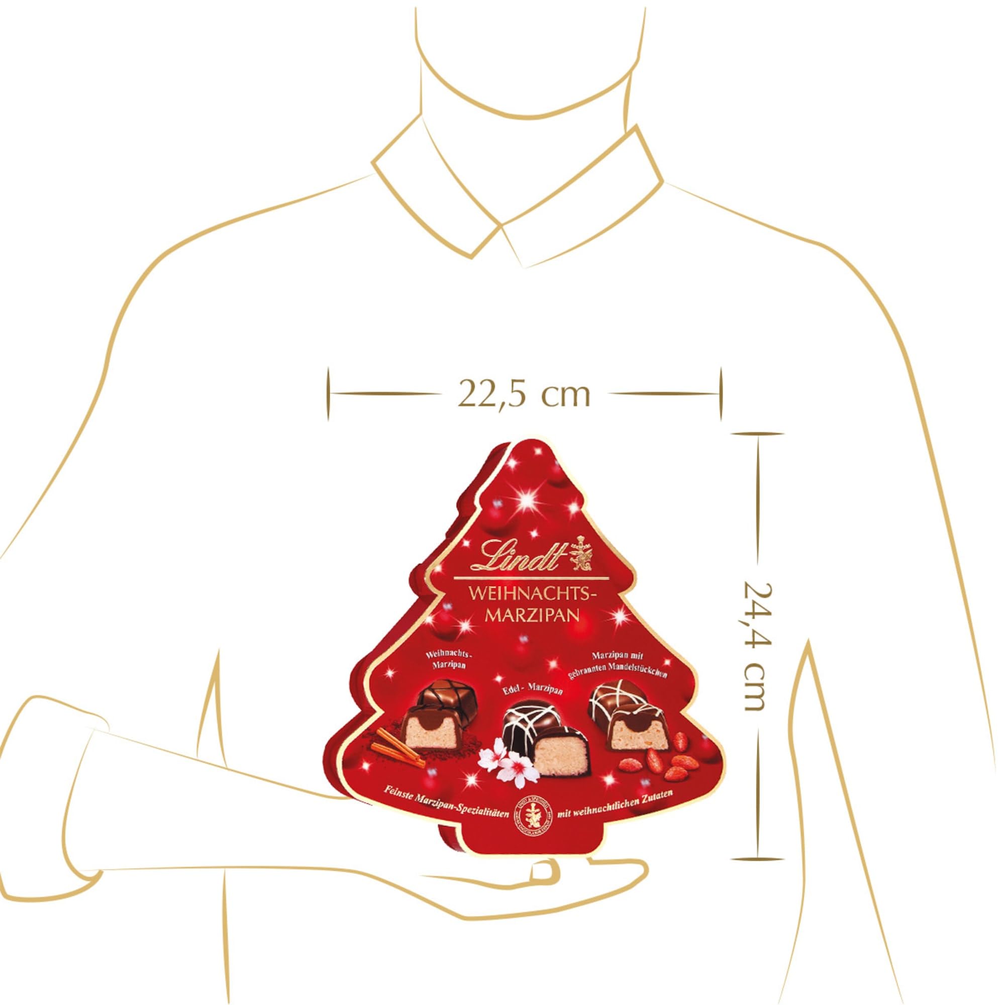 Lindt Schokolade | Weihnachts-Marzipan Pralinen Tanne | 175g | 18 edle Pralinés in 3 weihnachtlichen Sorten mit Edelmarzipan | festliche Pralinenmischung in edler Verpackung zur Weihnachtszeit