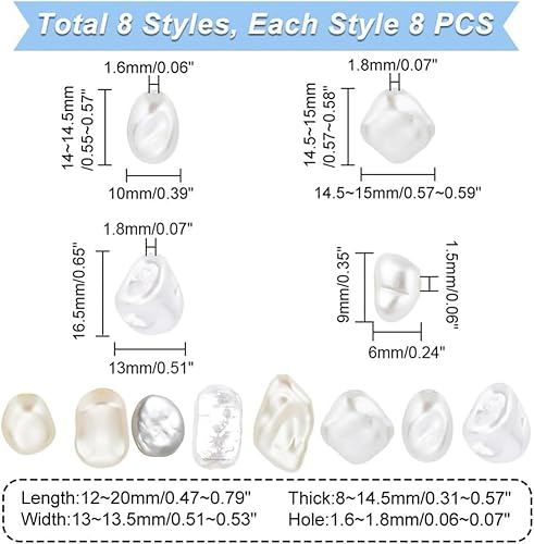 Miniatura 2 de PH PandaHall 64 cuentas de perlas de agua dulce, 8 estilos irregulares, perlas cultivadas naturales, perlas sueltas para bodas, collares, pulseras,