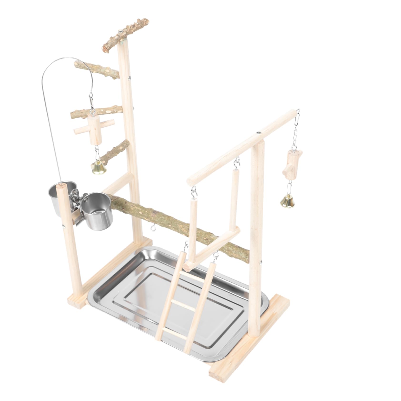 HEMOTON Parco Giochi per Uccelli Supporto per Pappagalli Ciotola per Alimentazione Piattaforma in Legno per Trespolo Supporto per Gabbia Accessorio per Pappagalli
