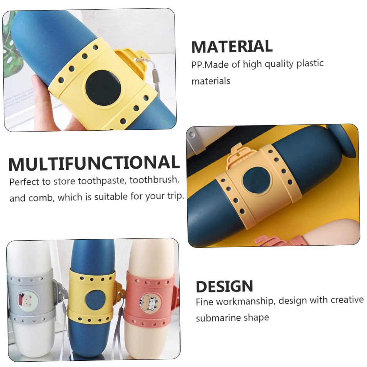 PartyKindom 6pezzi Porta Spazzolino Da Viaggio Design Submarino Elegante Custodia Per Spazzolino e Tazza Da Lavaggio Contenitore Pratico e Profondo Organizzatore Compatto Per Viaggi