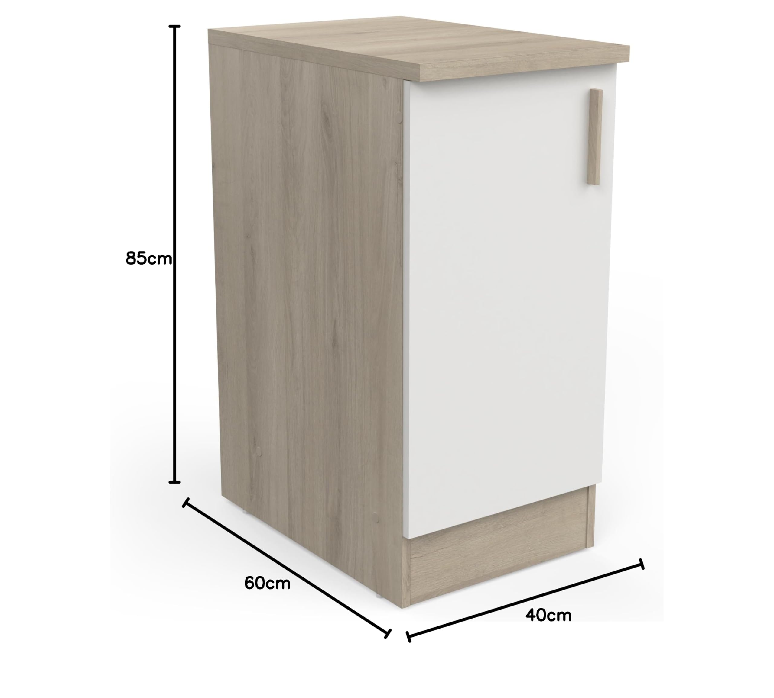 Mueble bajo de Cocina con encimera y 1 Puerta - Cocina Completa «Origan» - Color Roble Claro y Blanco Mate - 44,3 x 60 x 100,6 cm