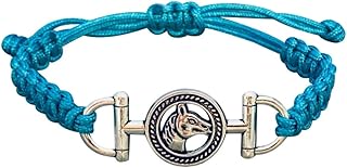 Horse Bit Charm Bracelet, Horse Lovers Equestrian Jewelry - Adjustable Friendship Braided String Stirrup Bracelet for Women, Teens and Girls(Turquoise)