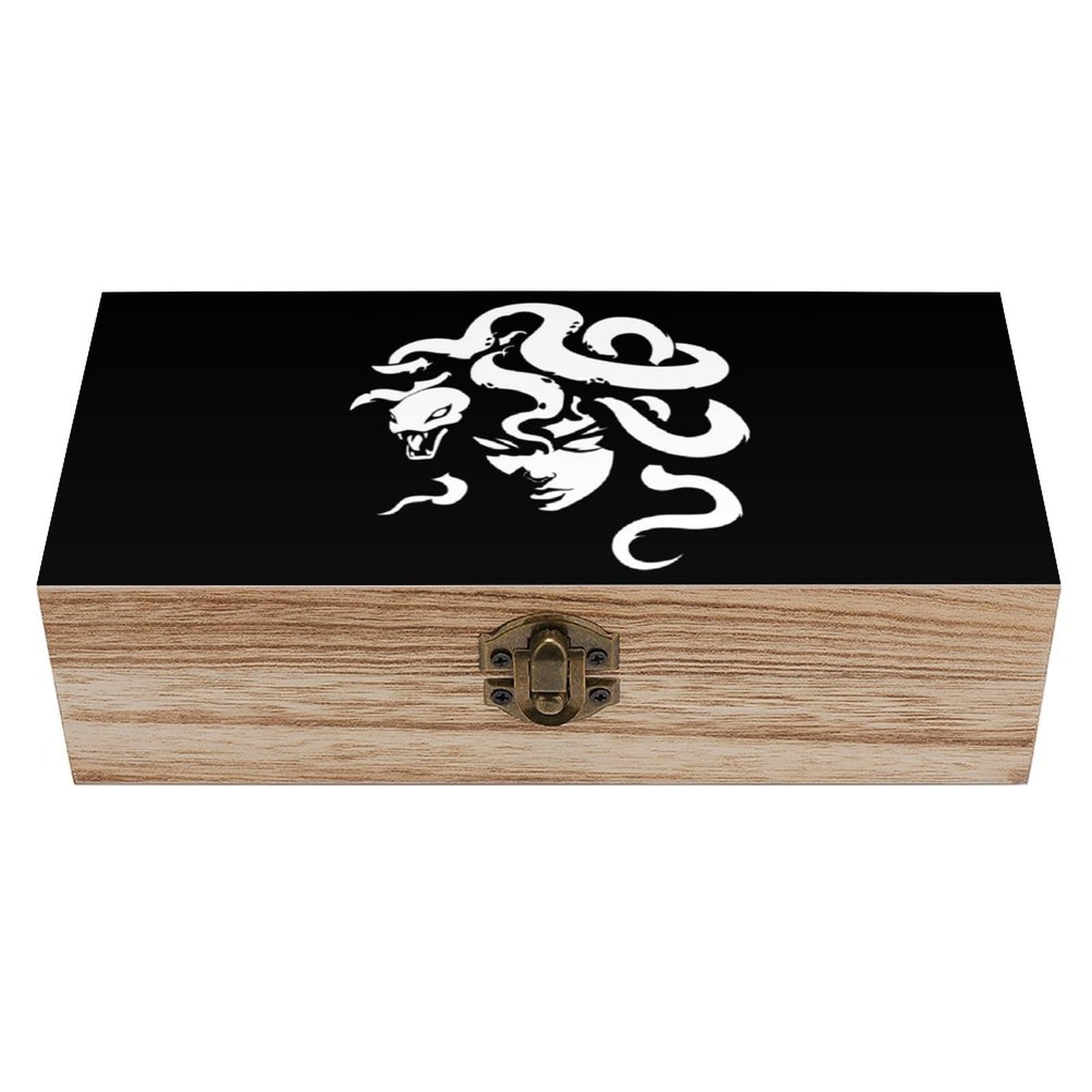 HLBSDM Medusa Wooden Box with Hinged Lid Decorative Storage Case Container