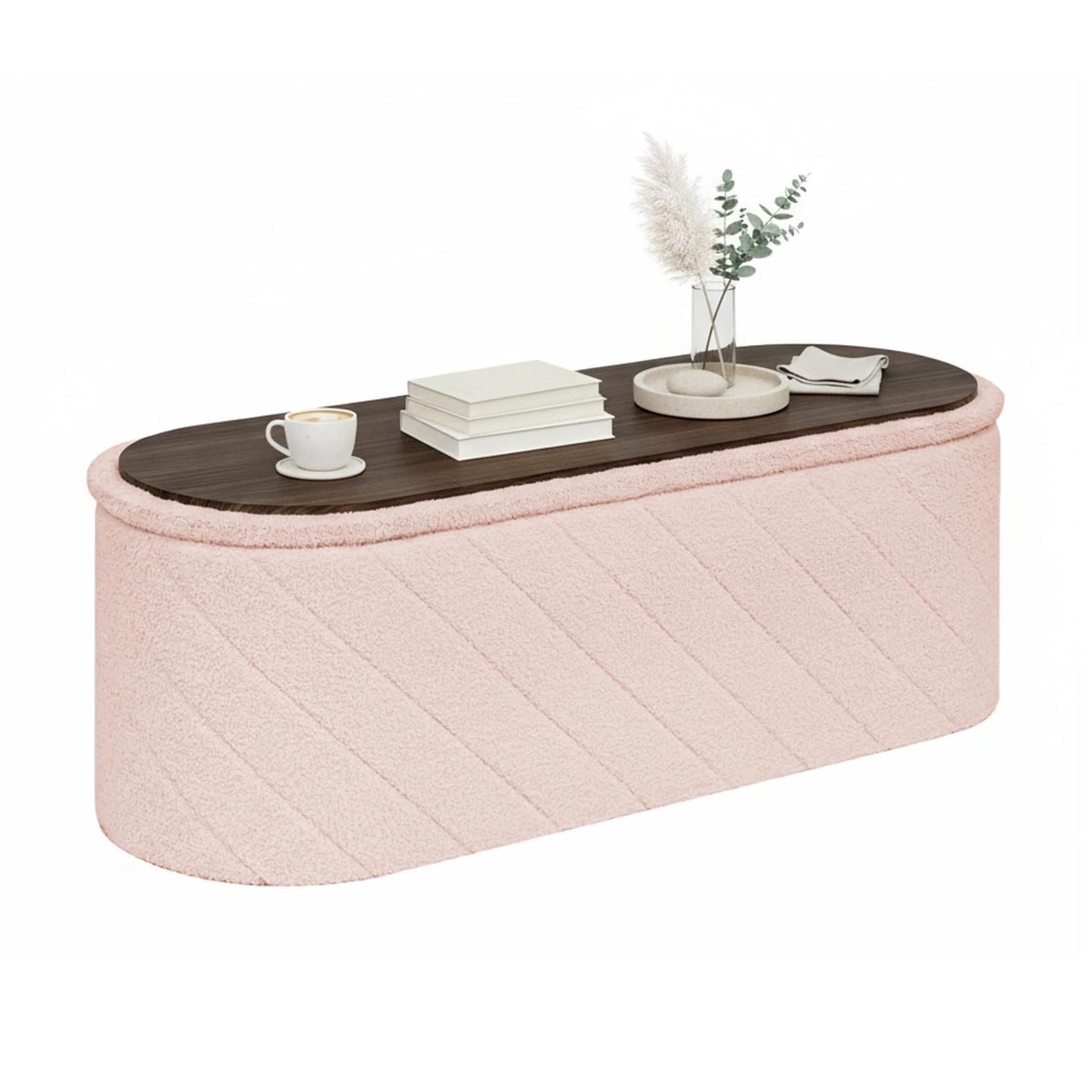 Bonlife Oval Ottoman with Storage Bench, Folding Foot Rest with Lid, 110cm