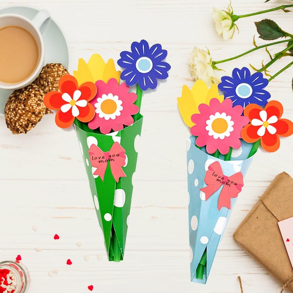 Mothers Day Crafts for Kids, Flower Bouquet Craft Kit DIY Flower Paper Crafts for Children,Card Making Kits for Mother's Day Birthday Gift School Classroom Home 6PCS — view 7
