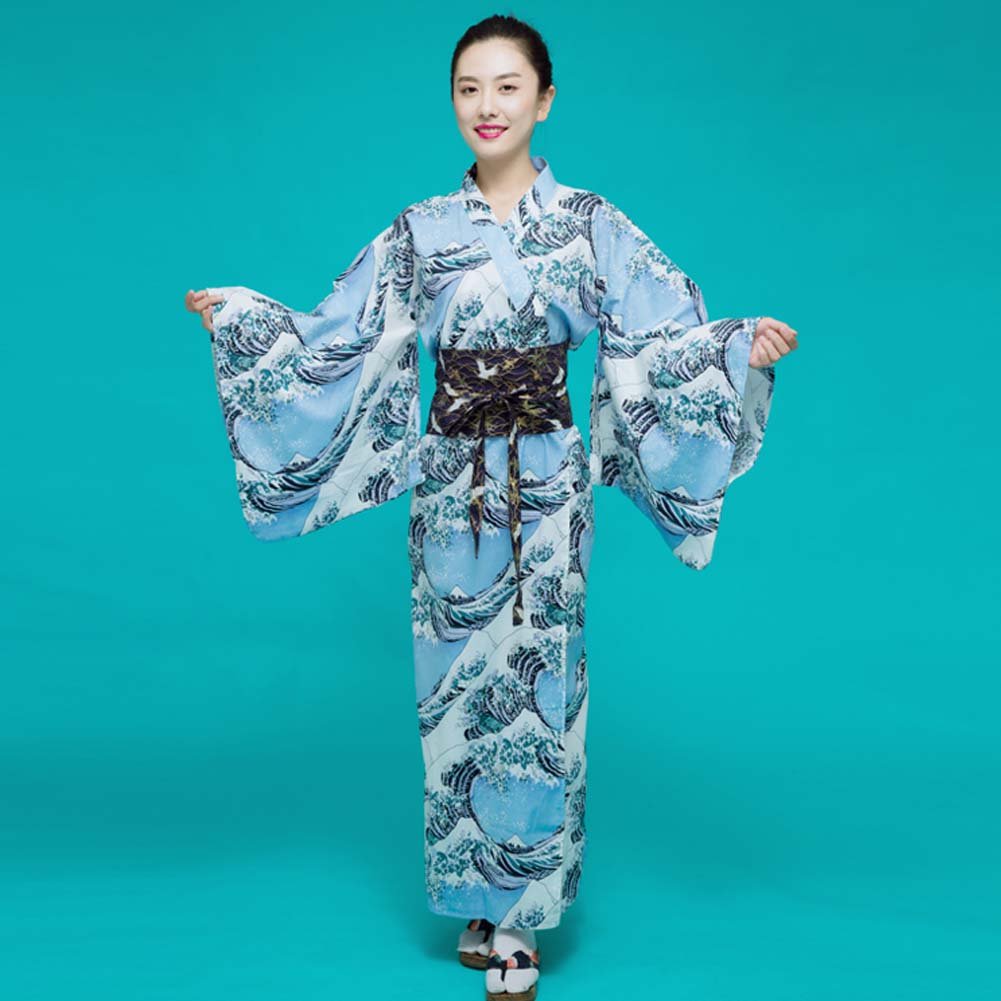 Fancy Pumpkin Albornoz del Traje del Vestido del Kimono de Las Mujeres japonesas del Estilo Retro con la Pretina