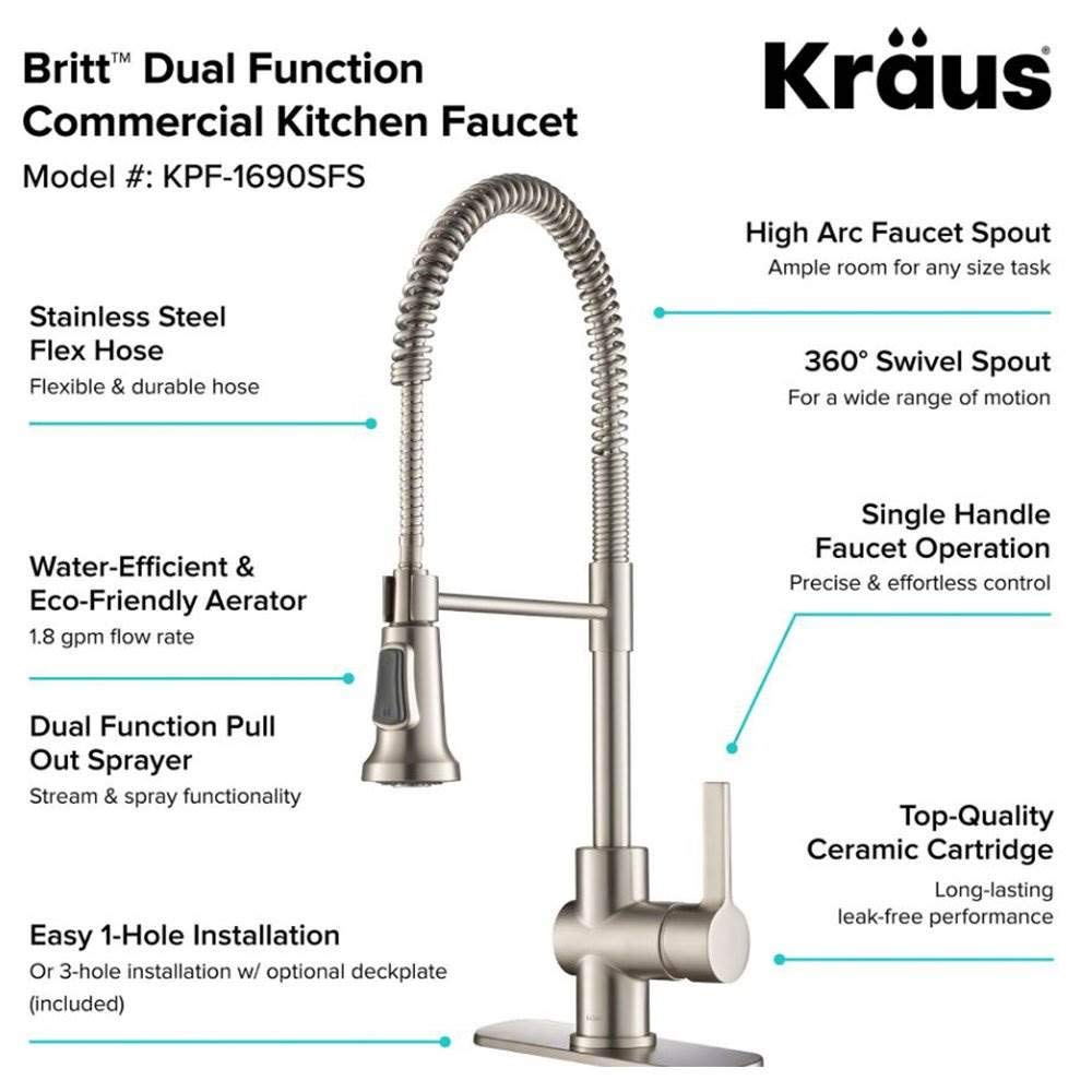 KRAUS Britt Commercial Style Spot Free Stainless Steel Pre-Rinse