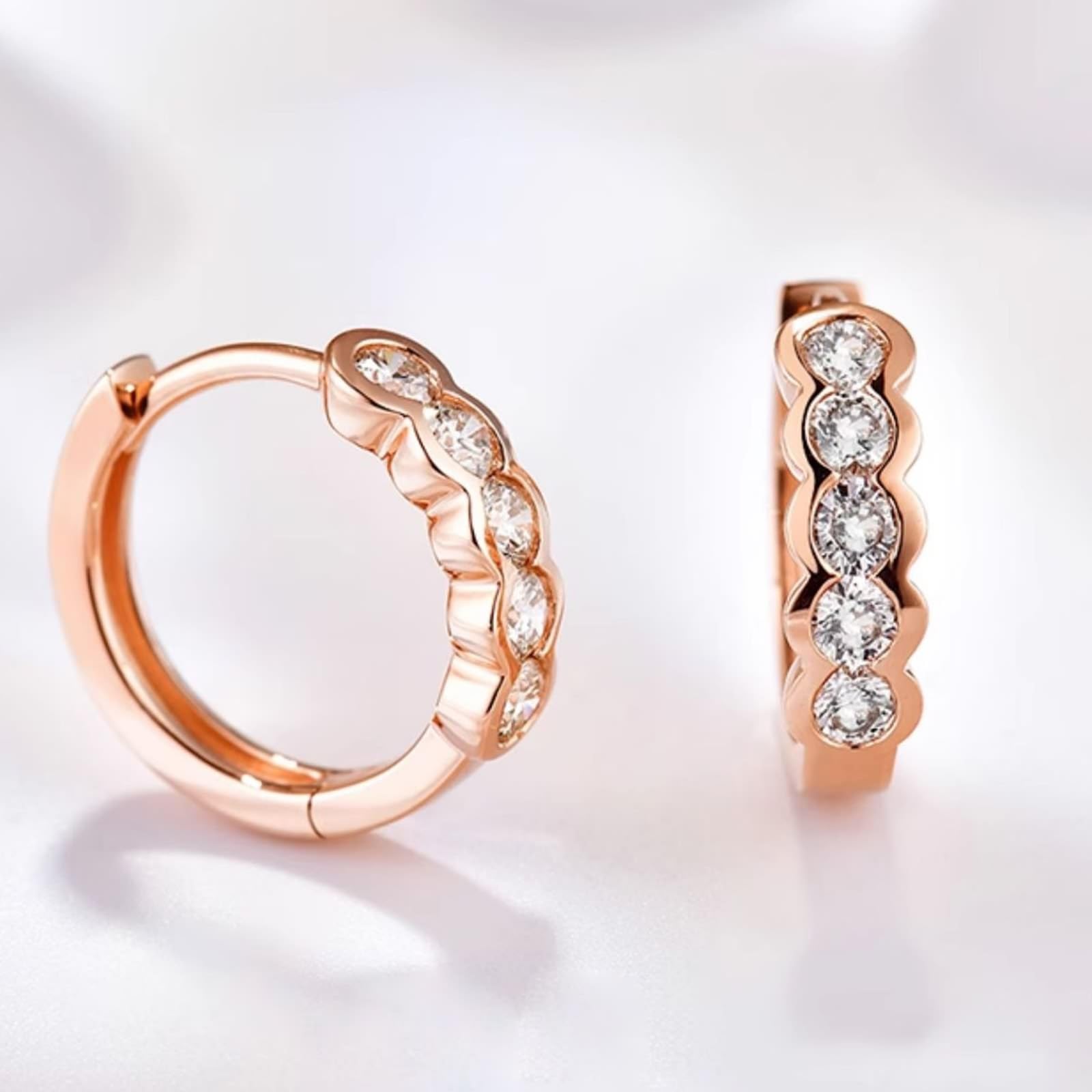 Epinki Prawdziwe złoto biżuteria Creole Hoop 9K/14K/18K czerwone złoto, klasyczne kolczyki vintage z laboratorium diamentowe okrągłe szlify, kolczyki wiszące złoto 750/585/375,
